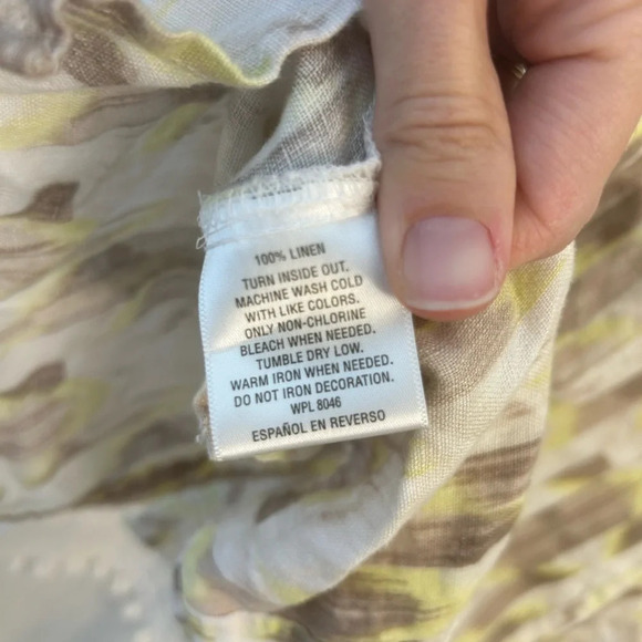 JM collection petite 100% linen button down blouse yellow brown white size 6P - Picture 7 of 8